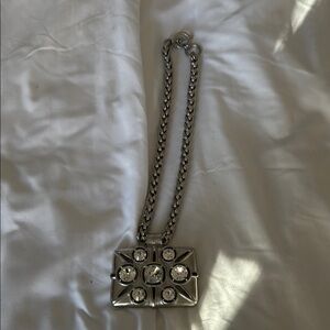 Kenneth Jay Lane Chain Necklace with Crystal Pendant in Silver color
